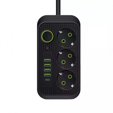 Сетевой фильтр (удлинитель) Power - Socket F09U 3 розетки 4 USB + Type-C 2метра черный, белый JumpexPof-3065 фото