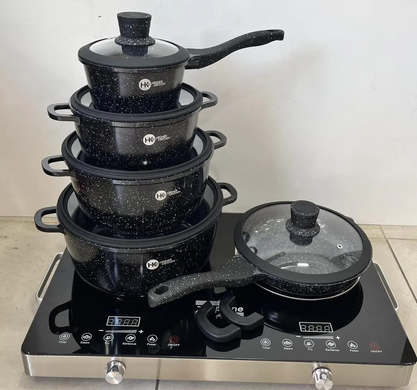 Набір посуду з гранітним покриттям антипригарним 12 предметів Higher Kitchen HK-316 в чорному кольорі ZPshka-HG-HK-316 фото