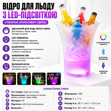Светящееся ведро для льда 7л / Ведро с Bluetooth и подсветкой / Bucket Light OptDropPof-24433767/2 фото