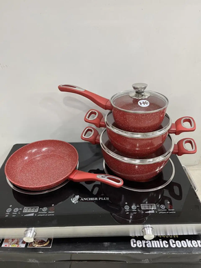 Набор посуды с гранитным покрытием на 7 предметов Higer Kitchen НК-314 Красный ZPshka-НК-314 RED фото