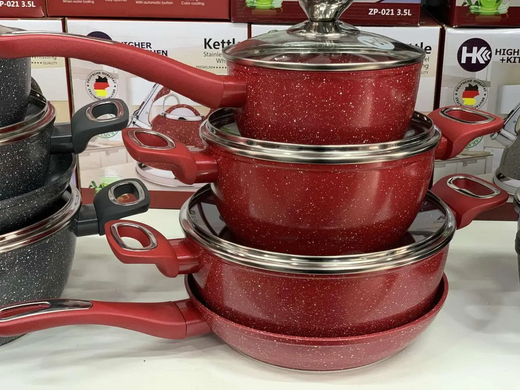 Набор посуды с гранитным покрытием на 7 предметов Higer Kitchen НК-314 Красный ZPshka-НК-314 RED фото