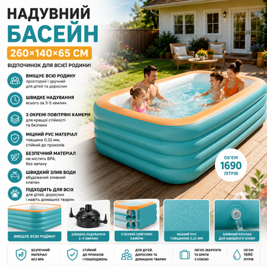 Надувний басейн 210х145х56 см/ПВХ для дітей та дорослих OptDropPof-KAR108 фото