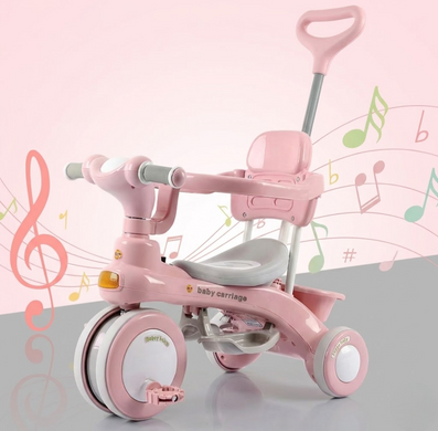 Трехколесный велосипед Baby Carriage 588 розовый или синий с родительской ручкой и корзинкой JumpexPof-4933 фото