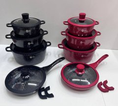 Набор кастрюль и сковорода для индукции с гранитным антипригарным покрытием и силиконовыми крышками Higher Kitchen НК-324 из 10 предметов