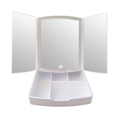 Дзеркало для потрійного макіяжу My Foldaway Mirror MA-17 з LED підсвічуванням і нішою для зберігання косметики регульоване mel-18664545 фото