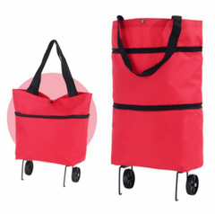 Универсальная складная портативная сумка-тележка для покупок на колесиках, красная