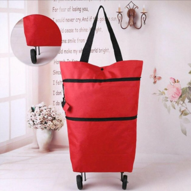 Универсальная складная портативная сумка-тележка для покупок на колесиках, красная mel-19665556 фото