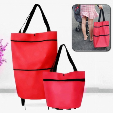 Универсальная складная портативная сумка-тележка для покупок на колесиках, красная mel-19665556 фото