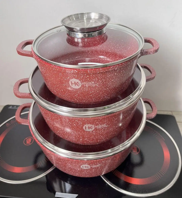 Набор кастрюль с гранитным антипригарным покрытием Higher Kitchen HK-301 набор посуды 6 предметов Красный ZPshka-HG-HK-301RED фото