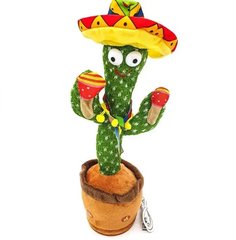 Интерактивный плюшевый танцующий кактус повторюшка Funny Toys Dancing Light Cactus DC5 с разноцветной подсветкой, поющий песни, аккумуляторный USB