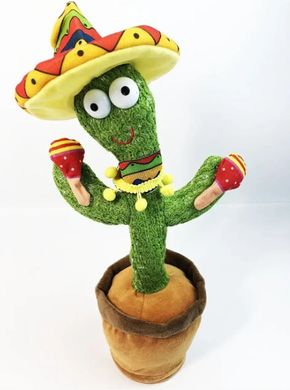 Интерактивный плюшевый танцующий кактус повторюшка Funny Toys Dancing Light Cactus DC5 с разноцветной подсветкой, поющий песни, аккумуляторный USB jump-123456 фото