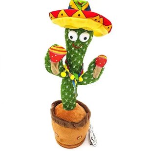 Интерактивный плюшевый танцующий кактус повторюшка Funny Toys Dancing Light Cactus DC5 с разноцветной подсветкой, поющий песни, аккумуляторный USB JaMPiX-123456 фото