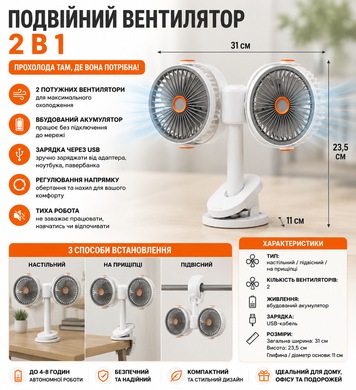 Вентилятор аккумуляторный с прищепкой и подсветкой Double Ended Matrix7kmPof-00010126 фото