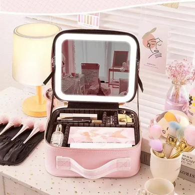 Дорожня косметичка-валіза з дзеркалом pink Yakaa-M16152/1 фото