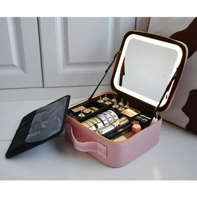 Дорожня косметичка-валіза з дзеркалом pink Yakaa-M16152/1 фото