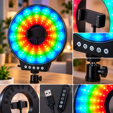 Светодиодная LED лампа MJ-261 / Светодиодная LED лампа для селфи / Кольцевая лампа RGB 26 см с USB подключением OptDropPof-24450187 фото