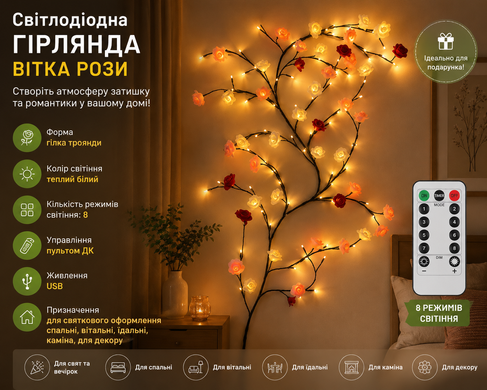 Гирлянда с цветами 2.3 м 144 LED / Гирлянда на USB / Гирлянда 72 цветка теплый свет OptDropPof-As2575 фото