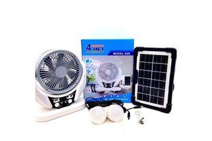 Вентилятор портативный (606) 4в1 (6", солн. пан., 2 LED лампы, 2 скорости, 6Вт, USB, 3.2V/4000 мАч) MeladPof-17198 фото
