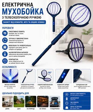 Уничтожитель насекомых, элетромухобойка с телескопической ручкой (BG-008) MeladPof-17780 фото