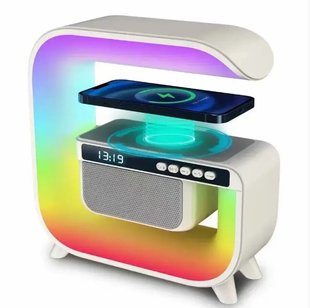 Ночник/умный светильник аккумуляторный RGB G 3 с беспроводной зарядкой 15W и Bluetooth колонкой 3W Smart Light Sound Machine 202-2388 фото