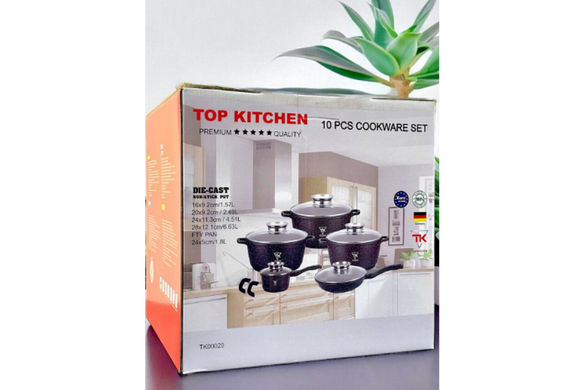 Набор посуды с гранитным антипригарным покрытием Top Kitchen TK-00020 из 12 предметов. (черный) TopkitchenPof-TK00020 фото