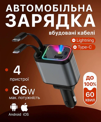Автомобильное зарядное устройство 4 в 1 с быстрой зарядкой, USB-портами и подсветкой &laquo;Звездное небо&raquo; 26X-204 JumpexPof-5091 фото