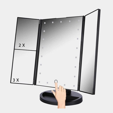 Зеркало для макияжа с LED подсветкой прямоугольное тройное чёрное rafTV-3 фото