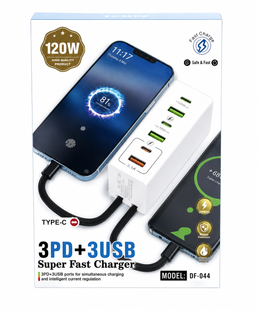 Мережевий зарядний пристрій 120 W з 3 USB і 3 Type-C, швидке заряджання, універсальний адаптер живлення 26X-203 JumpexPof-5090 фото