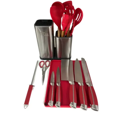 Набор ножей + кухонный набор принадлежностей и разделочная доска 17 предметов Zepline ZP-047 красный HG-ZP 047RED фото