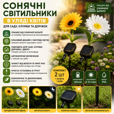 Комплект садових ліхтарів на сонячній батареї Ромашки / Світлодіодний світильник-ромашки IP65 для саду OptDropPof-Jam1791 фото