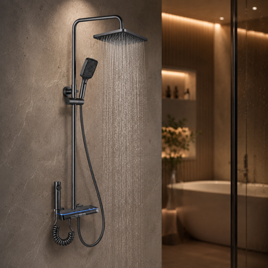 Душ/смеситель Faucet CR-25HT007 многофункциональный с LED ГИДРОЭНЕРГЕТИКОЙ металл / Многофункциональная душевая система для ванной / Душевая система н OptDropPof-M17767 фото