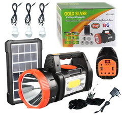 Мощный фонарь на солнечной батарее и повербанком GS-540 Радио, MP3, Bluetooth и 3 лампочки GS-540 фото