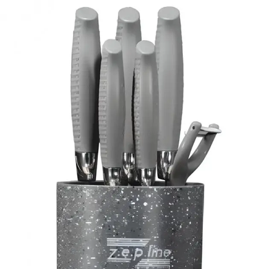 Набір ножів для кухні з підставкою Zepline ZP-046 7 предметів кухонні ножі та підставки сірий HG-ZP 046GREY фото