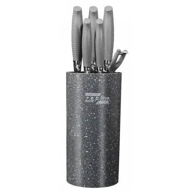 Набор ножей для кухни с подставкой Zepline ZP-046 7 предметов кухонные ножи и подставки серый HG-ZP 046GREY фото