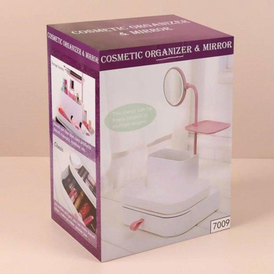 Настільний органайзер для косметики Cosmetic rack with mirror 7009 із дзеркалом 36 x 17.5 x 27.3 см білий EL-2132 LambixPof-ST246 фото