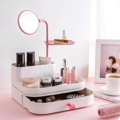 Настільний органайзер для косметики Cosmetic rack with mirror 7009 із дзеркалом 36 x 17.5 x 27.3 см білий EL-2132 LambixPof-ST246 фото