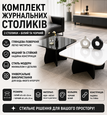 Столик интерьерный / Комплект журнальных столиков черный и белый YM181 / Набор двух интерьерных столов OptDropPof-2055731 фото