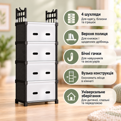 Комод дитячий пластиковий WFB05D 42x29x140 см / Вузька збірна шафа-органайзер з 4 ящиками та верхньою полицею / Стелаж-поверхівка OptDropPof-GD-078 фото