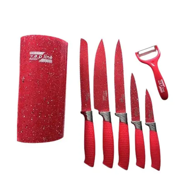Набор ножей для кухни с подставкой Zepline ZP-046 7 предметов кухонные ножи и подставки красный ZP-046RED фото