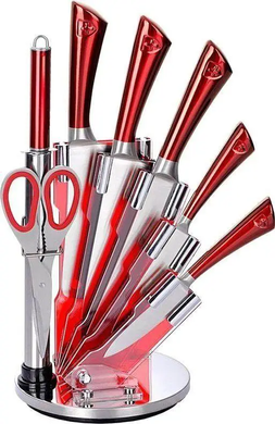 Набор кухонных ножей Zepline ZP-027 с подставкой нержавеющая сталь с точилкой гранитные вставки Красный HG-ZP-027RED фото