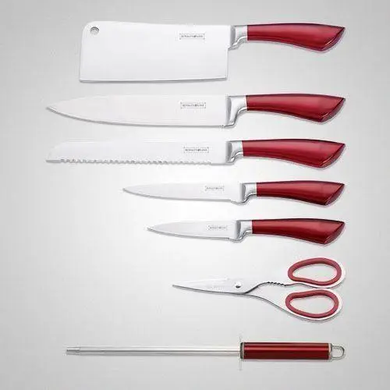 Набір кухонних ножів Zepline ZP-027 з нержавіючої сталі з точилкою гранітні вставки Червоний HG-ZP-027RED фото