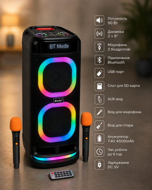 Колонка BTS-2120 Bluetooth / Акустична система з двома бездротовими мікроонами / Караоке-колонка OptDropPof-24480028 фото
