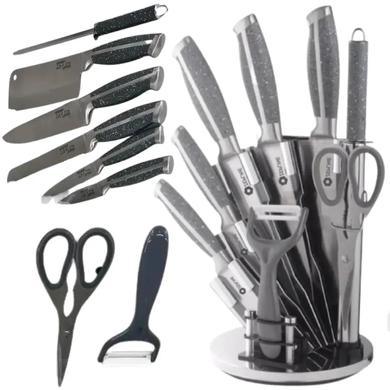 Набор кухонных ножей Zepline ZP-027 с подставкой нержавеющая сталь с точилкой гранитные вставки Серый HG-ZP-027GREY фото