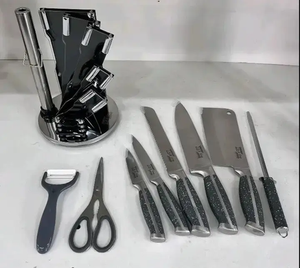 Набір кухонних ножів Zepline ZP-027 із підставкою нержавіюча сталь із точилкою гранітні вставки Сірий HG-ZP-027GREY фото