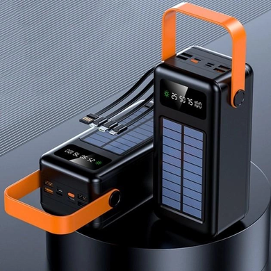 Мощный Power Bank 50000mAh на солнечных батареях быстрая зарядка телефона кабель 4в1 Павербанк Solar + фонарик delta-13 фото