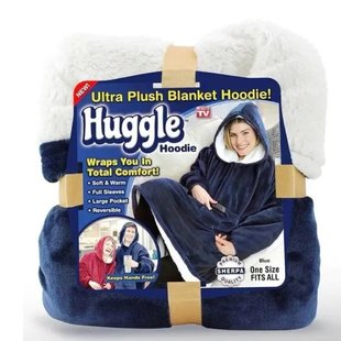 Плед Толстовка с капюшоном и руками Huggle Hoodie 3-в-1 (Синий) Плед с руками Двухсторонний Теплый Худы Халат Домашний yakov-756850 фото