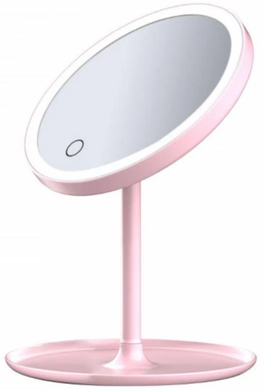 Дзеркало косметичне з LED підсвіткою, Рожеве / Кругле настільне дзеркало / Дзеркало для макіяжу rafTV-13 фото