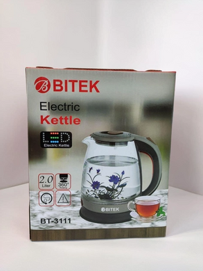 Чайник электрический дисковый стеклянный с подсветкой 1,8 л. BITEK BT-3111 черный BITEK-3111 фото