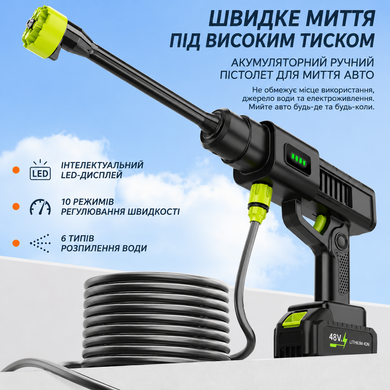 Аккумуляторная мини-мойка 2АКБ 48V высокого давления для авто, дома и сада / Многофункциональная профисиональная мойка для авто Салатовая JumpexPof-1797 фото