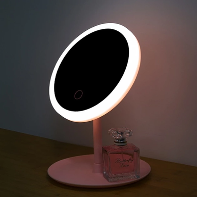 Дзеркало косметичне з LED підсвіткою, Рожеве / Кругле настільне дзеркало / Дзеркало для макіяжу rafTV-13 фото